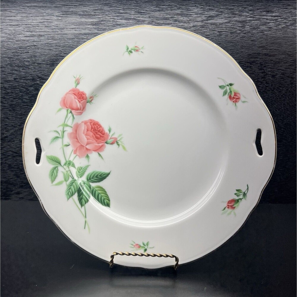 Christineholm Rose Handled Cake Plate With Floral Accents